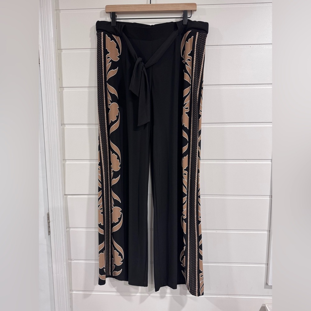 Black & Tan Wide-Leg Tie-Waist Pants